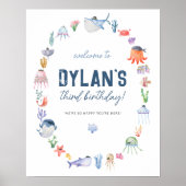 海の誕生日パーティー歓迎サインの下の海賊 ポスター (正面)