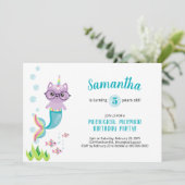 海の誕生日会の下で猫マーメイド・ユニコーン 招待状 (スタンド正面)