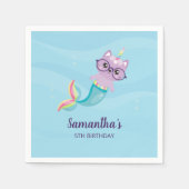 海の誕生日会の下で猫ユニコーン・マーメイド スタンダードカクテルナプキン (正面)