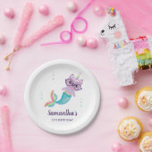 海の誕生日会の下で猫ユニコーン・マーメイド ペーパープレート (パーティー)
