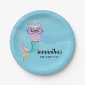 海の誕生日会の下で猫ユニコーン・マーメイド ペーパープレート (正面)