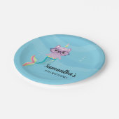 海の誕生日会の下で猫ユニコーン・マーメイド ペーパープレート (アングル)