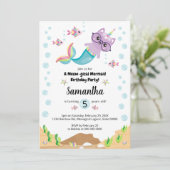 海の誕生日会の下で猫ユニコーン・マーメイド 招待状 (スタンド正面)