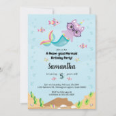海の誕生日会の下で猫ユニコーン・マーメイド 招待状 (正面)
