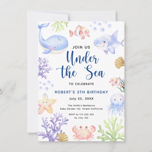海の誕生日会の下で 招待状 (正面)