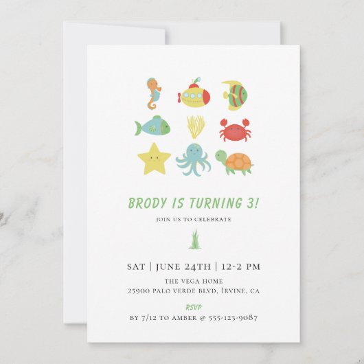 海の誕生日会の下で 招待状 (正面)