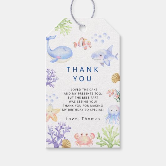 海の誕生日会の下感謝していで ギフトタグ (正面)