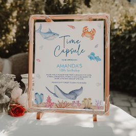 海の誕生日時間カプセル標識の下で ポスター