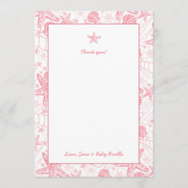 海の貝のピンクのベビーシャワーはノート感謝していしています サンキューカード