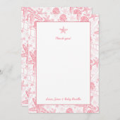 海の貝のピンクのベビーシャワーはノート感謝していしています サンキューカード (正面/裏面)