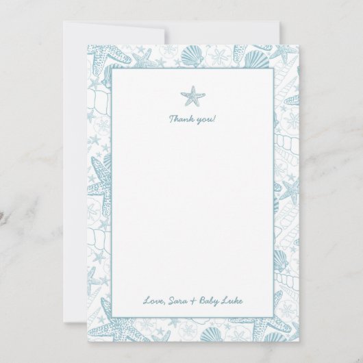 海の貝の男の子のベビーシャワーはノート感謝していしています サンキューカード (正面)