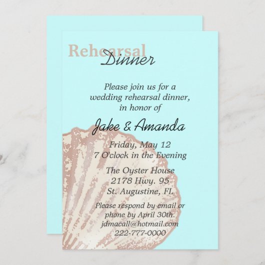 海の貝の結婚式のリハーサルの夕食の招待状 招待状 (正面/裏面)