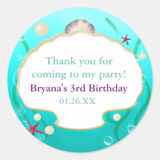 海の貝殻にマッチした小さな人魚のパーティーの好意 ラウンドシール (正面)