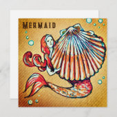 海の貝殻を持つ人魚スケッチ シーズンカード (正面/裏面)