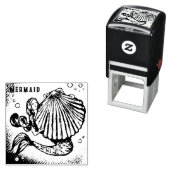海の貝殻を持つ人魚スケッチ セルフインキングスタンプ (インサイチュ)