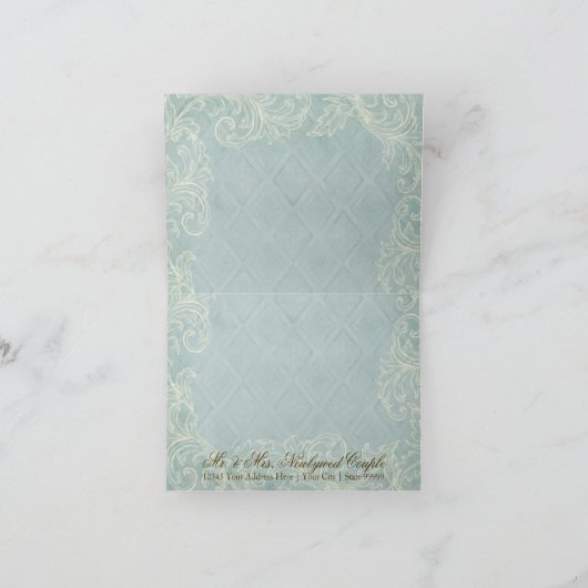 海の貝殻ビーチのウェディング ブーケの花の コテージ サンキューカード (内部)