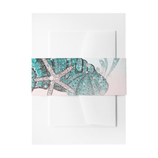 海の貝殻ビーチのターコイズ色のスイート16パーティー 招待状ベリーバンド (正面例)