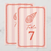 海の貝殻ピンクストライプウェディング 招待状 (正面/裏面)