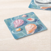 海の貝殻 水彩 海岸 ビーチ 海 スクエアペーパーコースター (アングル)