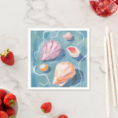 海の貝殻 水彩 海岸 ビーチ 海 スタンダードカクテルナプキン (インサイチュ)