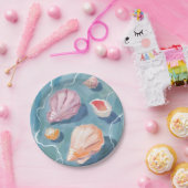 海の貝殻 水彩 海岸 ビーチ 海 ペーパープレート (パーティー)