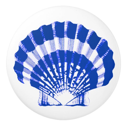 海の貝-コバルトブルーおよび白 セラミックノブ (正面)