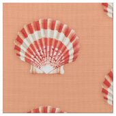 海の貝-珊瑚のオレンジおよび白い ファブリック (クローズアップ)