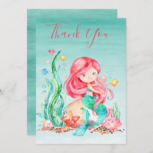 海の赤ちゃんに人魚のかわいい水彩 カード (正面/裏面)