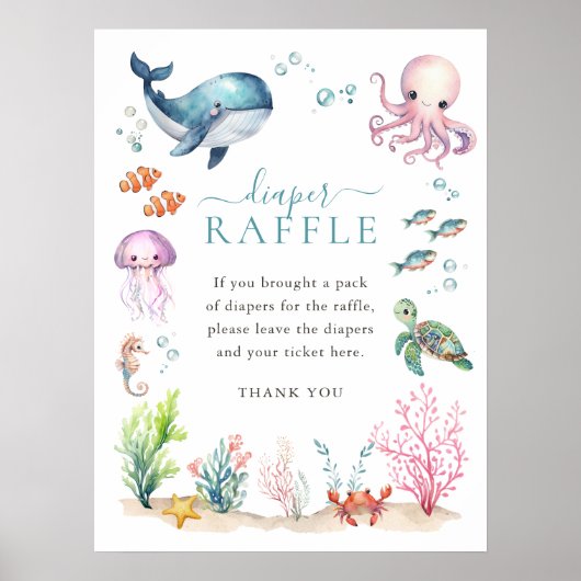 海の赤ちゃんカラフルシャワーおむつラッフルの下で ポスター (正面)