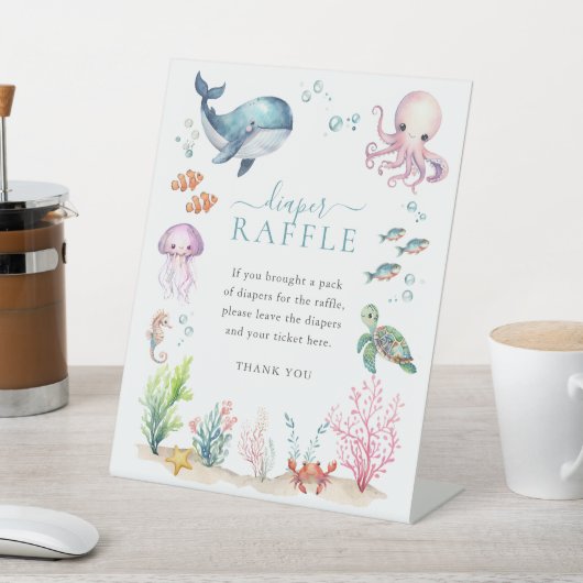 海の赤ちゃんカラフルシャワーおむつラッフルの下で 台座サイン (インサイチュ)