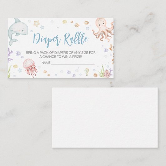 海の赤ちゃんシャワーおむつラッフルの下で エンクロージャーカード (正面/裏面)