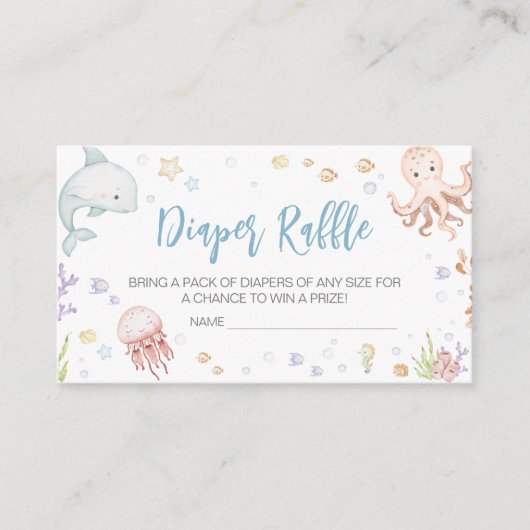 海の赤ちゃんシャワーおむつラッフルの下で エンクロージャーカード (正面)