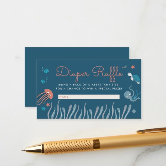 海の赤ちゃんシャワーおむつラッフルの下の漫画 エンクロージャーカード (正面/裏面インサイチュ)