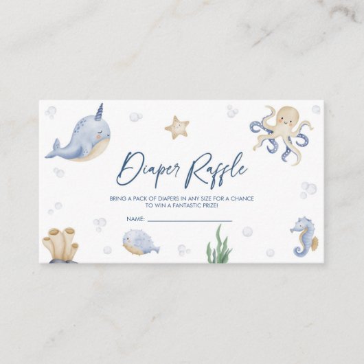 海の赤ちゃんシャワーおむつラッフルの下 エンクロージャーカード (正面)