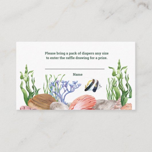 海の赤ちゃんシャワーおむつラッフルの下 エンクロージャーカード (正面)