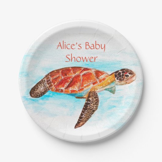 海の赤ちゃんシャワーの下でウミガメ ペーパープレート (正面)