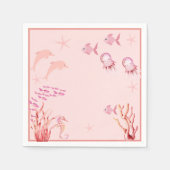 海の赤ちゃんシャワーの下でピンク スタンダードカクテルナプキン (正面)