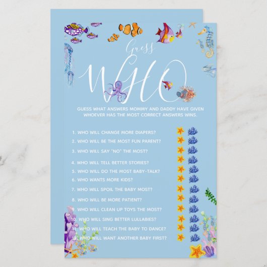 海の赤ちゃんシャワーの下でママかパパのゲーム (正面/裏面)