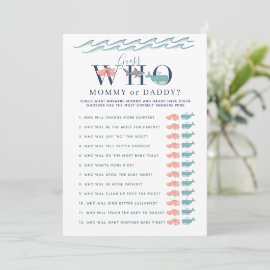 海の赤ちゃんシャワーの下でママかパパのゲーム 招待状 (スタンド正面)