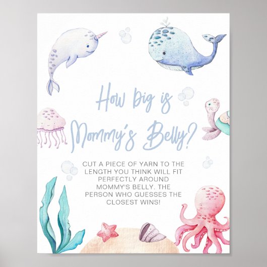海の赤ちゃんシャワーの下でママのお腹がどれくらい大きいか ポスター (正面)