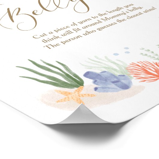 海の赤ちゃんシャワーの下でママのお腹の大きさ ポスター (角)