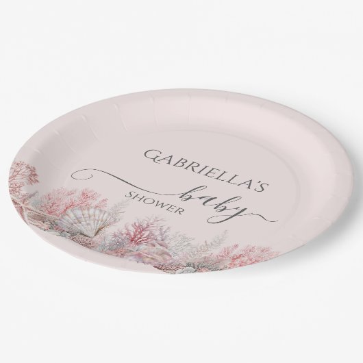 海の赤ちゃんシャワーの下で夢見る ペーパープレート (アングル)