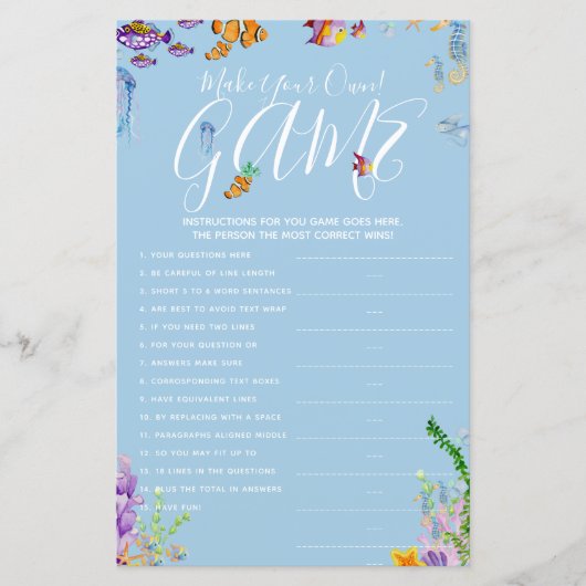 海の赤ちゃんシャワーの下で自分のゲームを作る (正面)