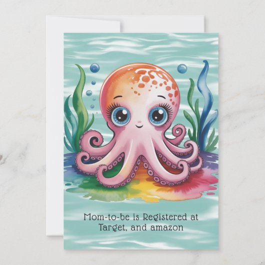 海の赤ちゃんシャワーの下にかわいい小さなタコ 招待状 (裏面)