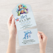 海の赤ちゃんシャワーの下にかわいい オールインワン招待状 (貼ってはがせる)