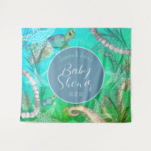 海の赤ちゃんシャワーの下にかわいい タペストリー (正面(横))