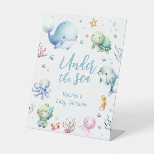 海の赤ちゃんシャワーの下にかわいい 台座サイン (正面)