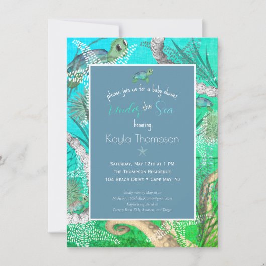 海の赤ちゃんシャワーの下にかわいい 招待状 (正面)