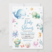 海の赤ちゃんシャワーの下にかわいい 招待状 (正面)