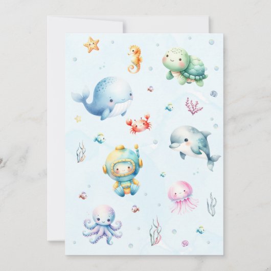 海の赤ちゃんシャワーの下にかわいい 招待状 (裏面)